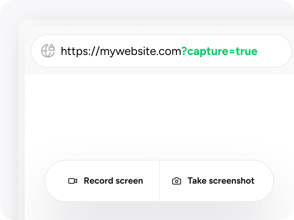 Screenshot of a web application with a capture paramater in the URL bar and a dialog to create a bug report