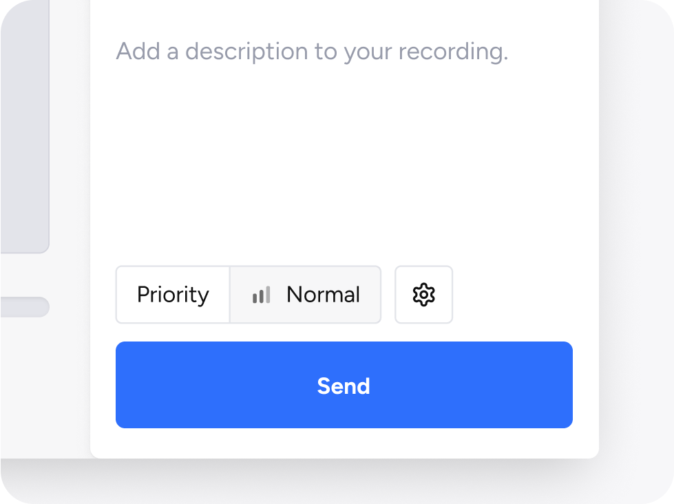 Screenshot of a bug report form with a dropdown to select the issue priority and a button to submit the report